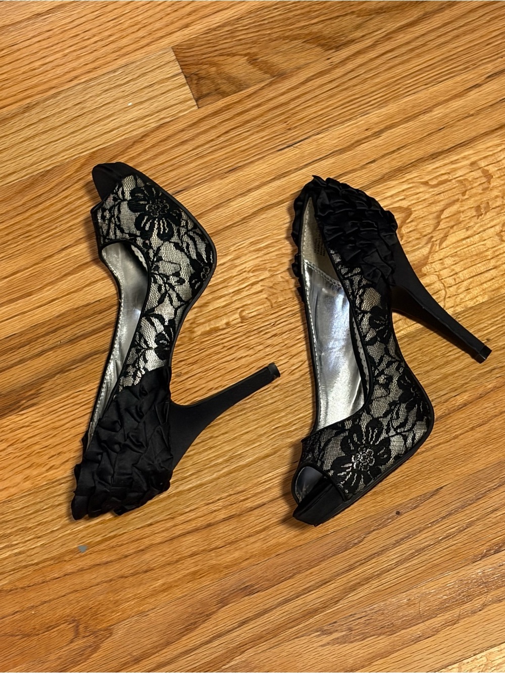 Black Lace Peep-Toe High Heels